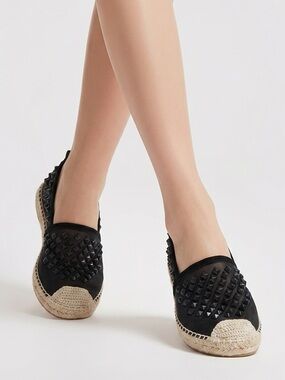 Jeffrey Campbell black mesh stud espadrilles